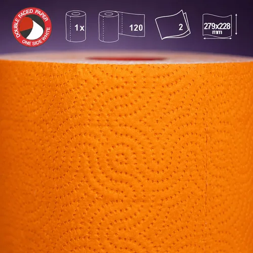 Vista 4 de Renova Toalla de papel naranja Jumbo Rollo de 2 capas 120 hojas altamente absorbentes
