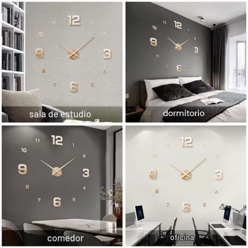 Vista 6 de Reloj de pared 3D sin marco, kit de reloj de pared grande con espejo 3D, calcomanías de número, reloj silencioso, diseño moderno para el hogar, sala