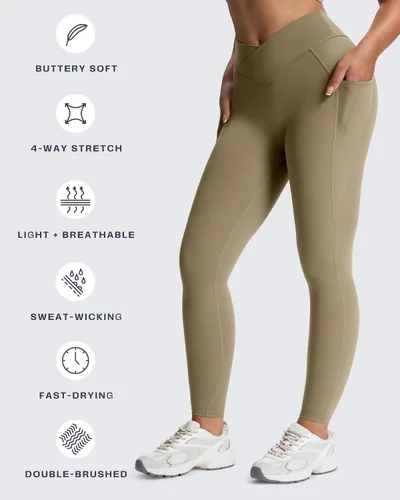 Vista 76 de Aoxjox Trinity - Pantalones de yoga de cintura alta con bolsillos para mujer, control de abdomen, cintura cruzada, leggings de entrenamiento suaves
