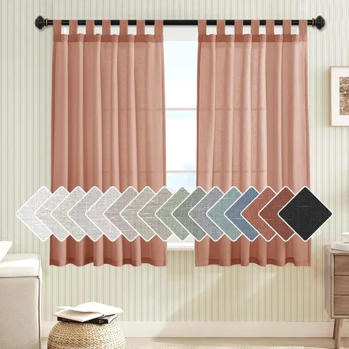 Vista 16 de Cortinas de lino para sala de estar, decoración para el hogar, con pestaña superior, privacidad añadida, ahorro de energía, filtro de luz
