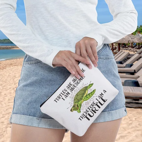 Vista 4 de WZMPA Divertida bolsa de cosméticos de tortugas, regalos para amantes de las tortugas, las tortugas son impresionantes, soy impresionante, por lo