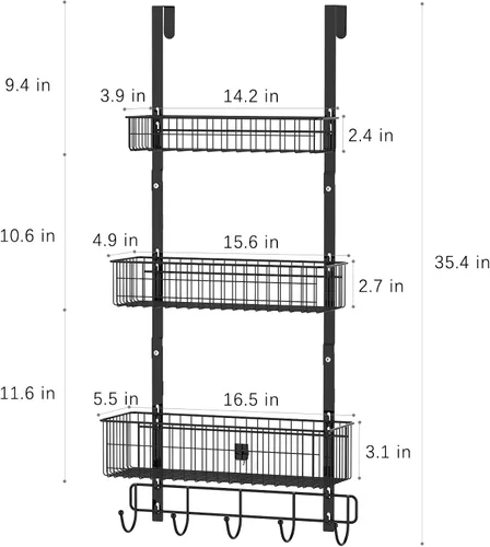 Vista 2 de CADUKE Organizador Negro Sobre la Puerta Organizador Sobre la Puerta Ganchos con Cesta de Almacenamiento Toalleros para Puerta de Baño Estante
