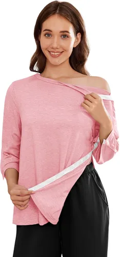 Vista 10 de Camisetas Deyeek para Mujeres Después de Cirugía de Hombro Desmontables Mangas 3/4 Tops para Después de Cirugía de Manguito Rotador Ropa Adaptativa