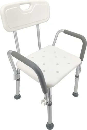 Vista 4 de FixtureDisplays® Silla de ducha asiento de baño con reposabrazos acolchados y respaldo capacidad 350 libras, video Assebmly proporcionado