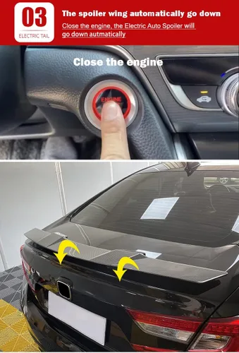 Vista 4 de Alerón Universal Eléctrico Retráctil con Sensor de Encendido - Despliegue/Retiro Automático para Tapa de Maletero, Compatible con Civic, Accord