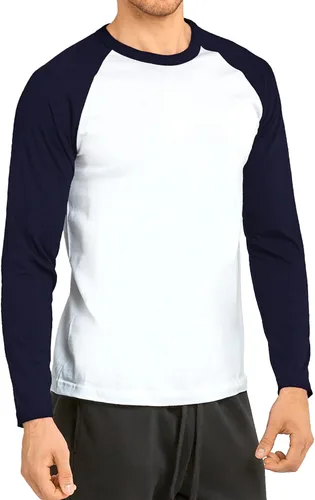 Vista 27 de Camiseta de béisbol raglán para hombre, de algodón, dos tonos, casual, atlética