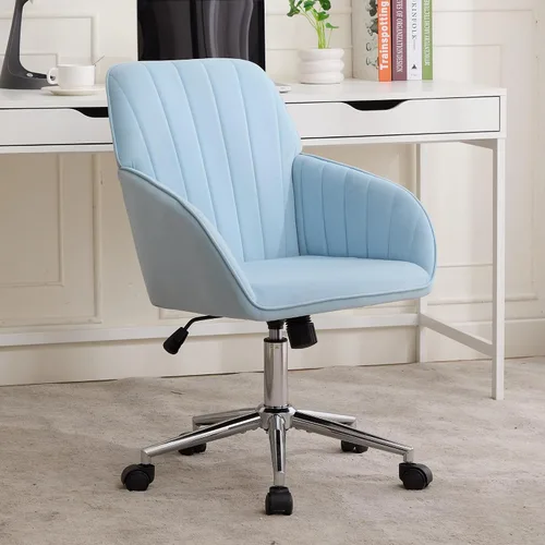 Vista 14 de Silla de oficina en casa de terciopelo con base dorada, cómoda y moderna silla de escritorio, silla giratoria ajustable para sala de estar