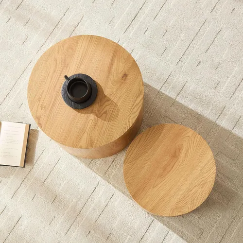 Vista 5 de WILLIAMSPACE Juego de 2 mesas de centro anidables, mesas de centro redondas de madera, mesa moderna circular para espacios pequeños, sala de estar