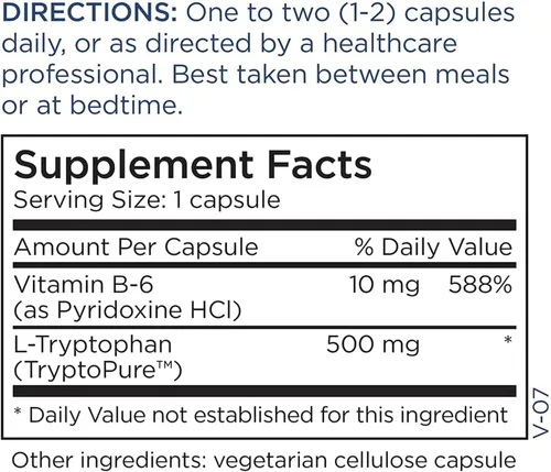 Vista 5 de Metabolic Maintenance L-triptófano - 500 mg L-triptófano - Soporte neurotransmisor - Hipoalergénico - 60 porciones - 60 cápsulas