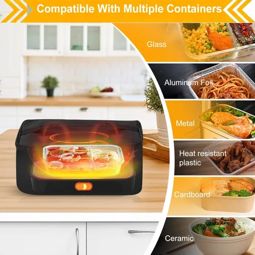 Vista 4 de Horno portátil - Calentador de alimentos de calentamiento rápido de 100 W, lonchera eléctrica 3 en 1 y calentador de almuerzo 12 V/24 V/110 V - Mini