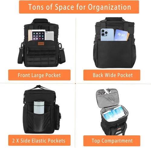 Vista 2 de Lonchera táctica aislada – Bolsa térmica expandible grande para hombres – Lonchera versátil para adultos, turnos de trabajo, viajes al aire libre