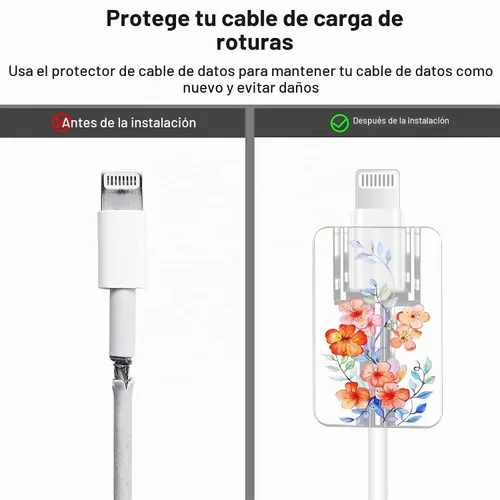 Vista 5 de Bonito protector de cable floral para cargador de iPhone, patrón de lavanda, camelia, girasol, ramo de flores, encaje, cerezo en flor, set de 6 6