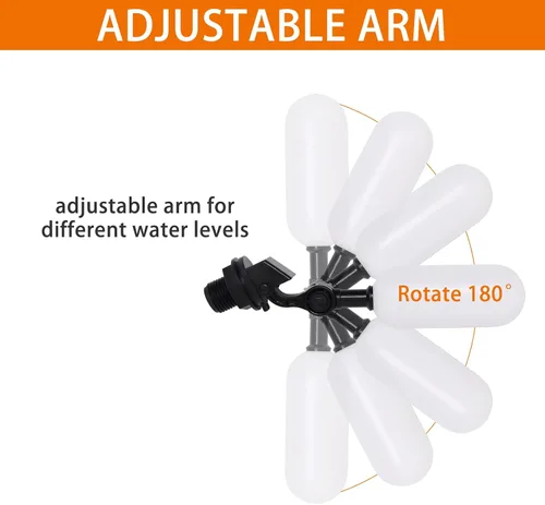 Vista 4 de Válvula de bola flotante de 1/2 pulgada, mini válvula de flotador de agua de plástico con brazo ajustable para control automático de nivel de agua