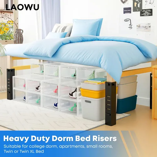 Vista 3 de Elevadores de cama de metal, 5 niveles ajustables, elevadores de cama Ccollege para dormitorio, elevador de cama extra alto de 3.15 pulgadas