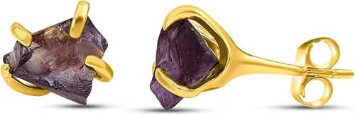 Vista 117 de Aretes de piedra preciosa natural en bruto con oro amarillo sobre plata de ley 925, 6 a 0.276 in, regalo de piedra de nacimiento de calidad genuina
