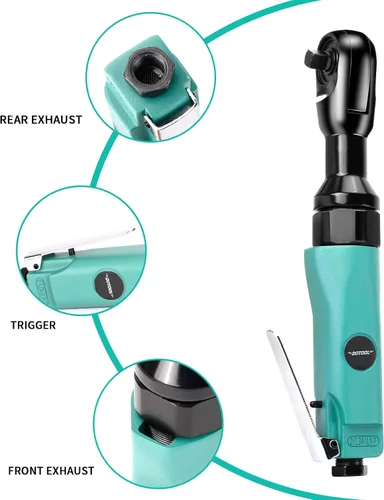 Vista 4 de Dotool Llave de trinquete neumática de 3/8", llaves de trinquete neumáticas profesionales, unidad cuadrada de 160 RPM liviana, compacta, control