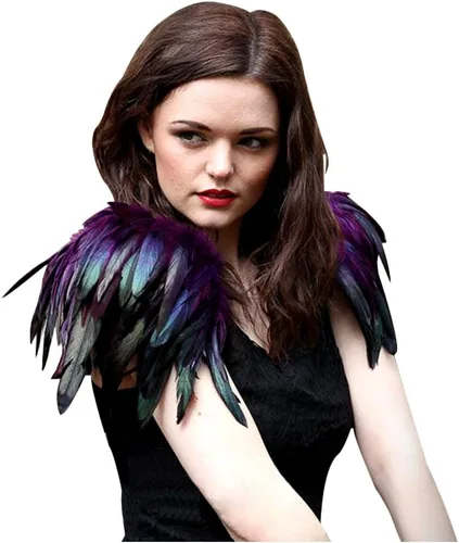 Vista 2 de L'VOW Correa de hombro gótica de plumas reales naturales para Halloween, carnaval, paquete de 2