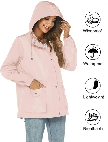 Vista 2 de Avoogue Chamarras de lluvia para mujer - Impermeable impermeable con capucha chaqueta cortavientos ligera de talla grande