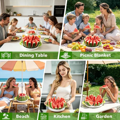 Vista 6 de SOMOYA - Cortador de sandía de acero inoxidable extra grande para cocina casera Silicone Handle,Cuts Watermelon,Cantaloupe, Pineapple Dishwasher