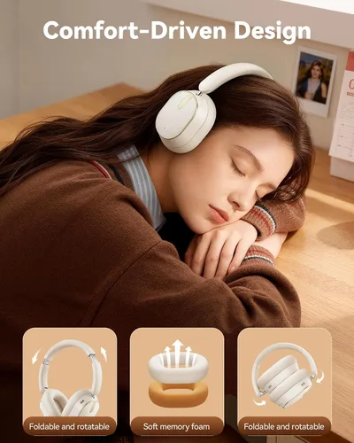 Vista 7 de Auriculares híbridos con cancelación activa de ruido, auriculares inalámbricos de 120 horas de reproducción, Bluetooth 6.0 con pantalla de Perla
