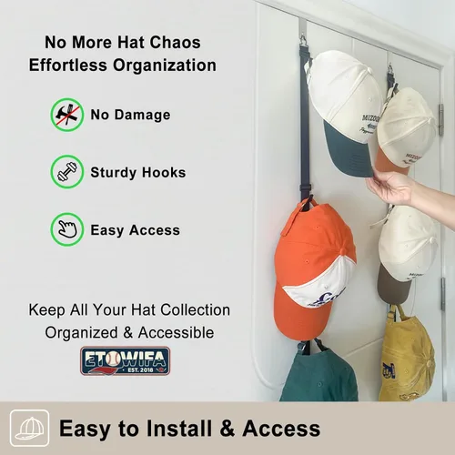 Vista 4 de Perchero para puerta, soporte para sombreros sobre la puerta, organizador de sombreros para gorras de béisbol, colgador de sombreros para armario