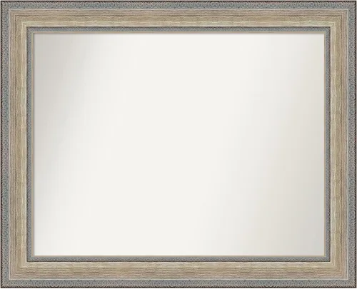 Vista 192 de Amanti Art Espejo de baño plateado para sobre el fregadero, 28 x 37 pulgadas, elegante espejo rectangular de peltre cepillado, marco de madera
