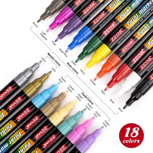 Vista 3 de ZEYAR Premium bolígrafo de pintura acrílica, base de agua, punta extra fina, 18 colores, tinta opaca, sin olor, sin ácido y seguro de usar
