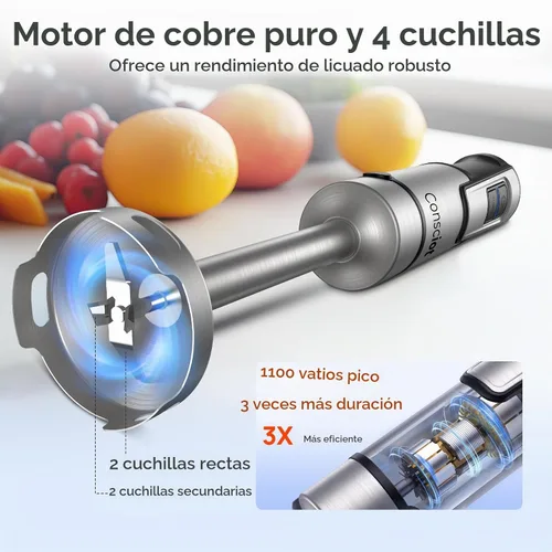 Vista 2 de Consciot Licuadora de inmersión 5 en 1 de mano Max 1100W, 21 velocidades