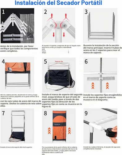 Vista 8 de Secadora de Ropa Portátil, Secadora de Ropa de 110V -1600W, Perchero de Ropa Plegable de 67 Pulgadas -3 Niveles, Secadora Portátil de Ahorro