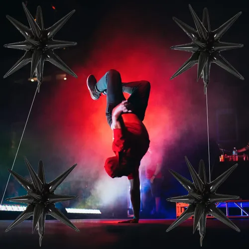 Vista 2 de 6 globos de papel de aluminio con forma de estrella de explosión de 22 pulgadas, globos de Mylar de 12 puntos, globos de punta grande para baile