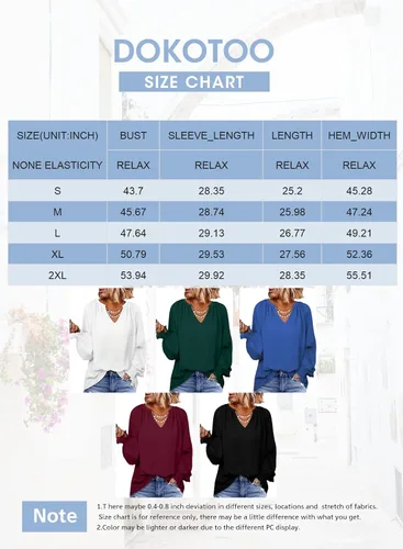 Vista 6 de Dokotoo Blusas para mujer, de manga larga, cuello en V, casuales, de gasa, para otoño, 2024
