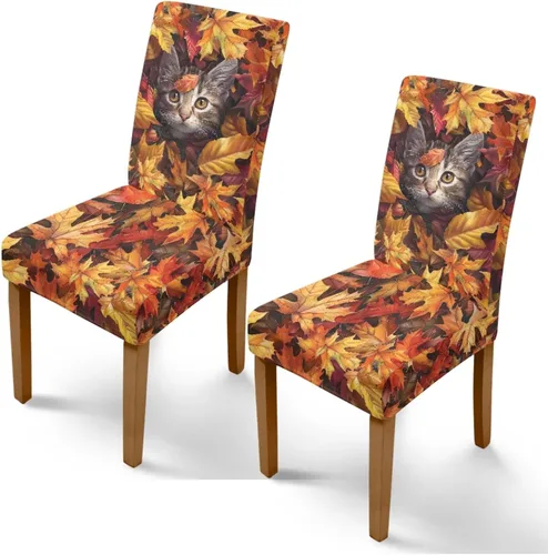 Vista 14 de Rnyleeg Juego de 1 fundas para sillas de comedor de otoño, diseño de hojas, para sala de estar, sin brazos, funda elástica para silla de cóctel