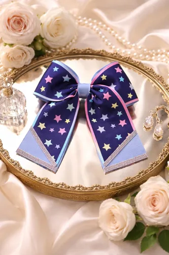 Vista 2 de lazos coleteros para niñas y adolecentes,diseño de estrellas,accesorios para el cabello,tamaño mediano de 6x7.5