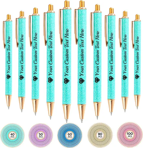 Vista 32 de Hasta 100 bolígrafos personalizados con nombre a granel, bolígrafo con purpurina de impresión personalizada, grabado gratis, texto con logotipo