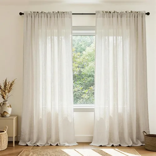 Vista 60 de Mrs.Naturall - Cortinas transparentes con bolsillo para barra de 36x63 pulgadas de lino mezclado negro