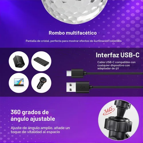 Vista 5 de Paquete de 2 luces recargables de bola de discoteca activadas por sonido para interiores