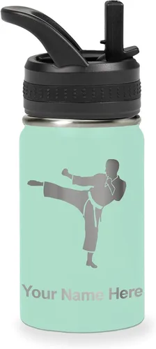 Vista 66 de Botella de agua personalizada LaserGram, Karate Man, de acero inoxidable con aislamiento al vacío de doble pared con tapa abatible, regalo grabado