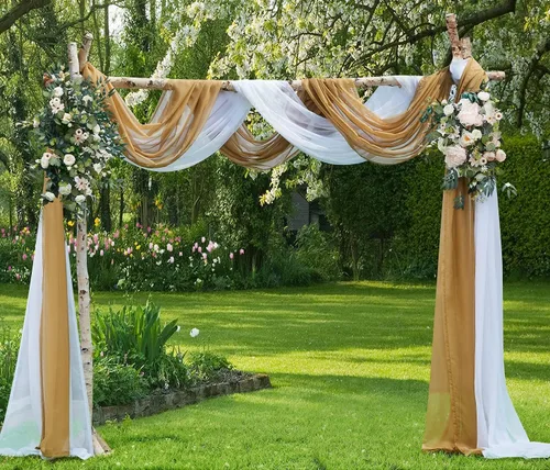 Vista 20 de Warm Home Designs Paquete de Tela para Arco de Boda Tiene 2 Scarves de 216 Pulgadas (18 Pies) en Tela Azul Marino y Blanco para Ceremonia de Boda