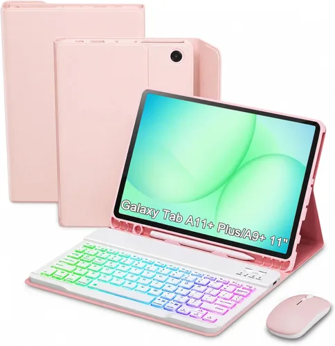 Vista 14 de Funda de teclado para tableta Samsung Galaxy Tab A11 Plus de 11 pulgadas 2025 / A9+ Plus 2023, teclado y mouse inalámbricos con retroiluminación