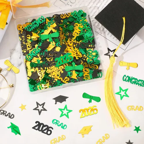 Vista 4 de MARFOREVER Confeti de graduación verde, negro y dorado, confeti de graduación de clase de 2026, centro de mesa para eventos temáticos de 2026