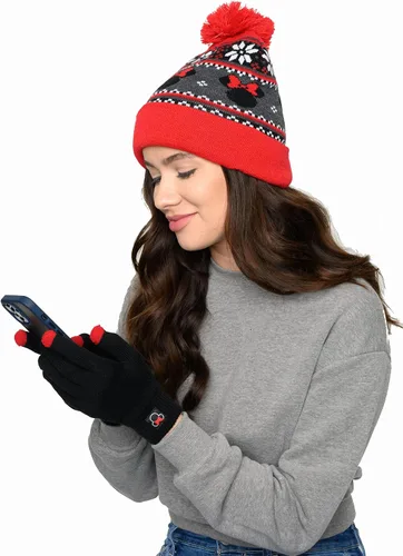 Vista 3 de Disney Adult Knit Beanie Hat and Texting Glove Set Mickey Minnie Mouse Print