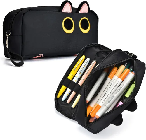 Vista 8 de Hongdian - Estuche para lápices de gran capacidad, bolsas para bolígrafos de gato 3D, organizador para oficina, universidad y escuela