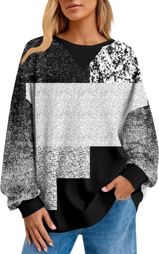 Vista 14 de Sudadera de manga larga para mujer, sudaderas de gran tamaño, estilo casual, cuello redondo, tallas S-2XL