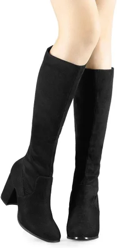 Vista 2 de Allegra K Botas altas hasta la rodilla con cremallera lateral y tacón grueso para mujer