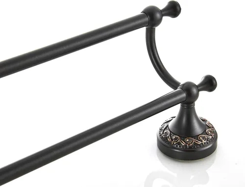 Vista 7 de Barra doble para toallas de bronce aceitado frotado de latón, ajustable de 15.5 a 27.5 pulgadas, soporte de barra para toallas de baño para portador