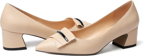 Vista 4 de YODEKS Zapatos de tacón grueso para mujer, tacón de bloque bajo, punta puntiaguda, zapatos de tacón para el trabajo, casual, vida diaria, fiesta
