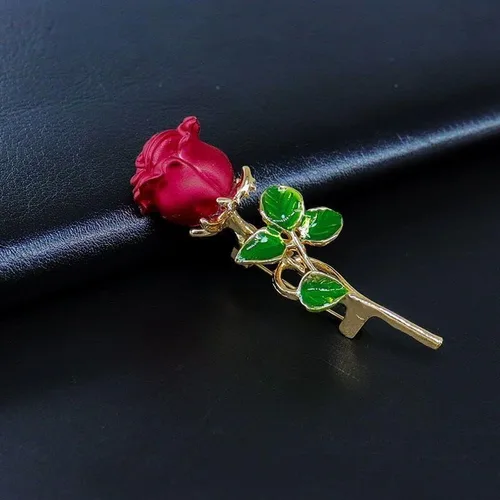 Vista 5 de Broche floral elegante con forma de rosa roja para mujer, accesorio para el día de la madre