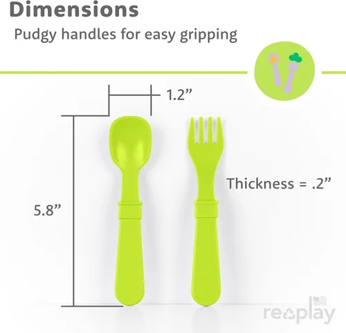 Vista 8 de Re-Play Juego de tenedores y cucharas para niños pequeños, juego de utensilios de 6 x 6 pulgadas para niños, apto para lavavajillas y microondas