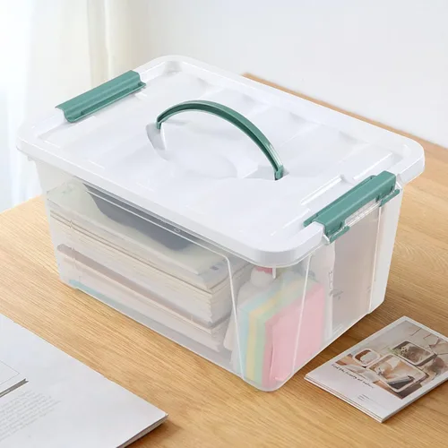Vista 2 de Paquete de 6 cajas de almacenamiento de 14 cuartos de galón, contenedor de plástico transparente con asa Se utiliza para cocina, dormitorio