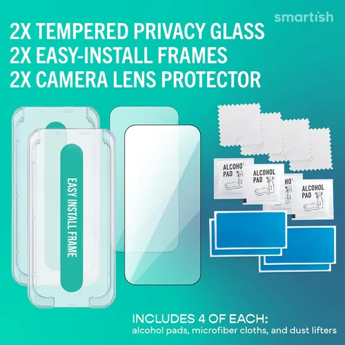 Vista 7 de Smartish® Protector de pantalla de privacidad para iPhone 17 + Cubiertas para lentes de cámara - Tuff Sheet - Paquete de 2 vidrio templado
